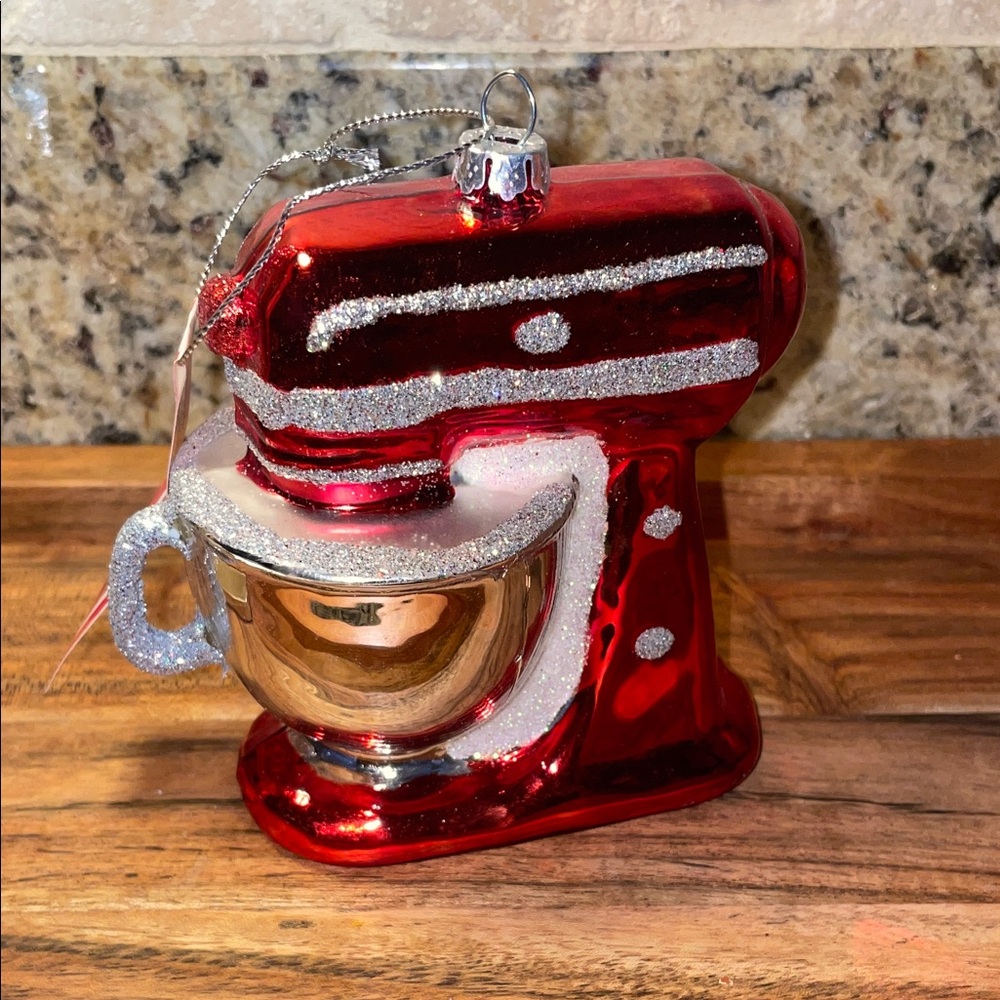 Celebrate It Red and Silver Mixer Glass Ornament New